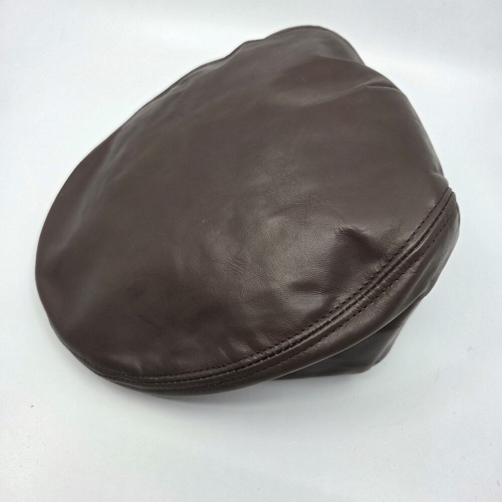 NY Winner Brown Leather Newsboy Cap Size L Cabbie Ivy Driving Hat Vintage Style